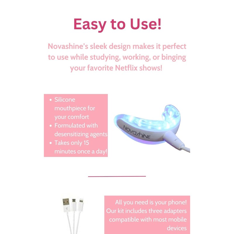 Novashine Professional Teeth Whitening Kit: Advanced Blue LED Light, Concentrated