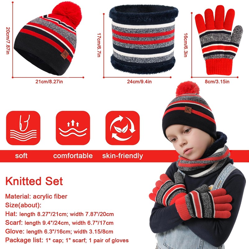 Kids Toddlers Winter Knit Warm Beanie Hat Scarf Gloves Set