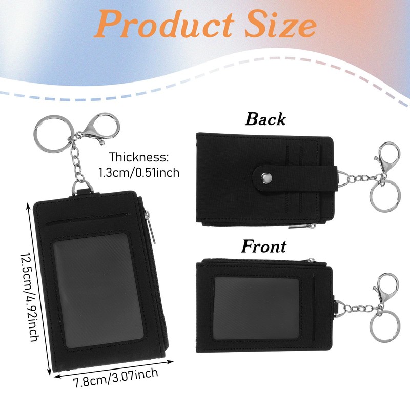 Shimmeroo Slim Keychain Card Holder for Men, Black Zipper Slim