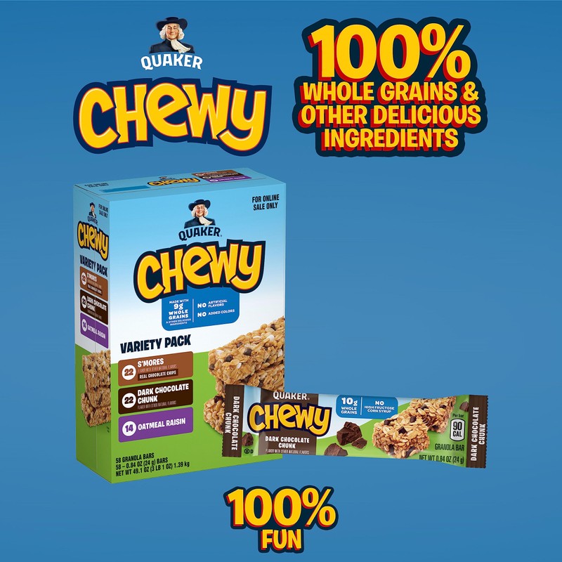 Quaker Chewy Granola Bars, 3 Flavor Back-to-School Variety Pack, 58