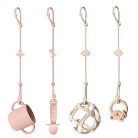 Andy Bear Toy Straps for Baby Toy Safety Straps Silicone High Chair Toy Straps Toddler Bottle Straps for Strollers, High Chair, Cribs, Car Seat, Stroller Accessories, Dinosaur Toys Straps 4PK Blush