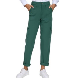 Oalka Women's Hiking Cropped Capri Pants Relaxed Fit Stretchy Knit Waist Casual Outdoor Travel Pant 29 Inches Forest Green XL
