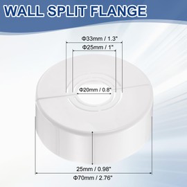 sourcing map Wall Split Flange, 1 Pcs 70x25 mm - Cuttable ABS Round Escutcheon Plate Cover Buckle, Shower Arm Flange for 20/25/33mm(0.8/1.0/1.3 Inch) Water Pipe Faucet Decoration (White)