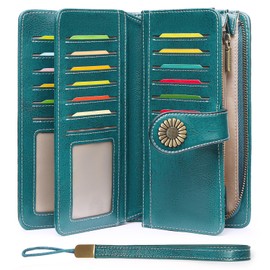 SENDEFN Wallets for Women Leather Credit Card Holder with RFID Blocking Large Capacity Wristlet