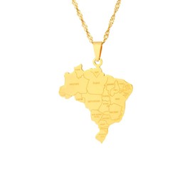 LUTAKU Brazil Map and Cities Necklace for Women Men, Brazil Necklace Pendant Charm Chain, Stainless Steel Map Jewelry Accessories (gold)