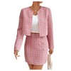 Floerns Women's 2 Piece Outfits Plaid Tweed Blazer Long Sleeve