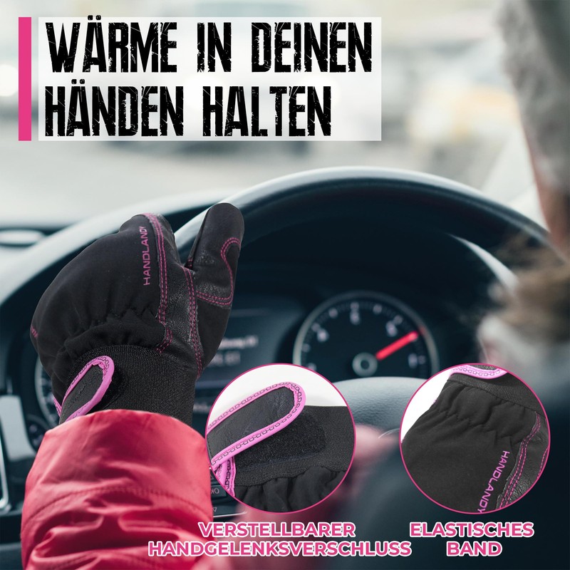 HANDLANDY Women's Thermal Winter Leather Work Gloves, Waterproof Cold Weather