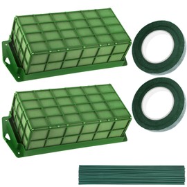 Aodaer 2 Pieces Floral Foam Cage with Floral Foam for Fresh and Artificial Flowers Rectangle Dry and Wet Flower Cage Bowl Holder for Wedding, Home and Garden Arrangement Decorations