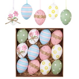 Valery Madelyn 12Pcs Plastic Easter Eggs Ornaments Tree Decoration, 2'' Pastel Pink Blue Easter Eggs Bulk for Easter Decorations, Shatterproof Decorative Hanging Egg for Spring Holiday Party Decor