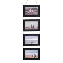 4x6 Wall Hanging Collage Picture Frame with 4 Openings, Black Horizontal Multi-Photo Frame for Wall & Home Decor