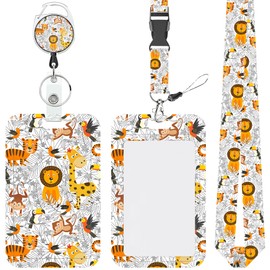 Lanyards for ID Badges Jungle Animals Palm Leaves Retractable Badge Holder Removable Lanyard Keychain Vertical ID Protective Holder for Nurse Teacher Student Office