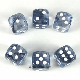 Black Nebula with White Pips 16mm D6 Dice Set of 6 Wondertrail WCX27608E6