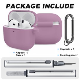 Woyinger for Airpods 4th Case Cover, Come with Cleaner Kit,Soft Skin Silicone Case Cover with Keychain, Front LED Visibl, Full Protective Case，Compatible with AirPods 4th(Rose Powder)