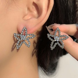 Cybche Boho Strass Stern Ohrringe Silber Kristall Stern Ohrstecker Cz Seestern Ohrstecker Große Hohle Stern Ohrringe Stern Cubic Zirkonia Ohrringe Schmuck Für Frauen