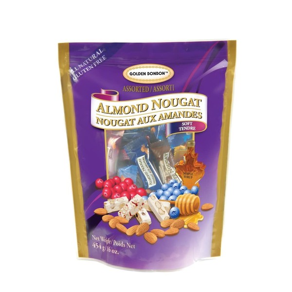 Golden Bonbon Italian Assorted Almond Nougat Candy, Individually Packed Chewy