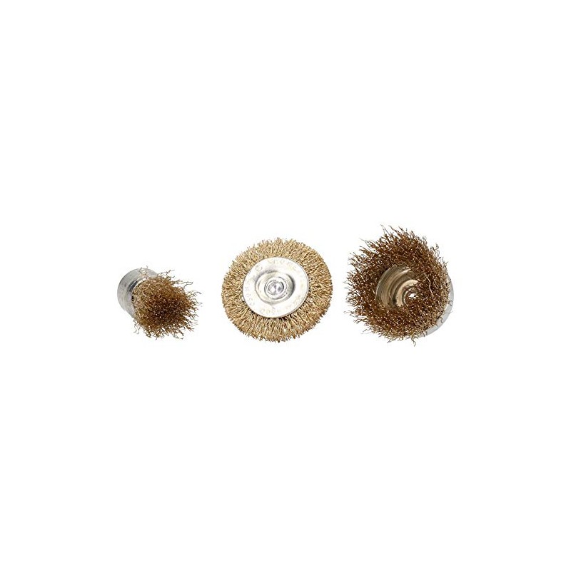 3pc Rotary Brass Coated Steel Wire Brush Set Metal Polishing