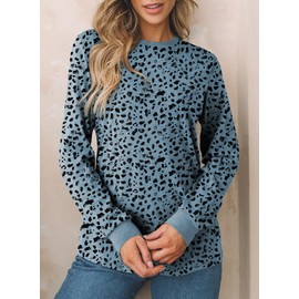 BLENCOT Long Sleeve Shirts for Women Casual Tops Basic Workout Tees Fall Fashion Outfits Beach Vacation Clothes Business Leopard Tunic Large Gray Blue