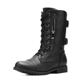 DREAM PAIRS Women's Terran Black Mid Calf Built-in Wallet Pocket Lace up Military Combat Boots Utilitarian - 8.5 M US