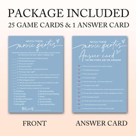 Bridal Shower Games Cards, Match These Movie Quotes, 25 Game Cards with 1 Answer Card, Engagement Party Wedding Games for Guests, Minimalist Blue Wedding Party Supplies - B09