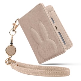 akoyo Pass Case, Commuter Pass Holder, Reel Included, B Apricot