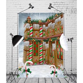 Loccor 3x5ft Christmas Photography Backdrop Fantasy Gingerbread House with Xmas Garlands Winter Background Holiday Poster New Year Christmas Eve Party Banner Kids Family Photo Booth Props