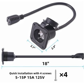 Fuoequl 15 Amp AC Port Plug RV Electrical Outlet with 18" Extension Cord for RV Trailer Camping Boats