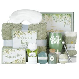 InnoBeta - Cesta de regalo de 40 cumpleaños para mujer, con manta, vaso, calcetines, productos de baño, paquete útil de cuidado personal para mujeres 