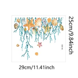 Ocean Grass Shell Sea Star Toilet Cover Sticker Decals,Shell Conch Starfish Waterproof Toilet Lid Tank Seat Decals Cistern Self-Adhesive Bathroom Wall Sticker