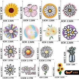 Colorful Daisy Flower Sunflower Embroidery Patches for Clothing Stickers Floral Embroidered Appliques Flower Iron on/Sew on Patches for Clothes Bags Hats DIY Accessory