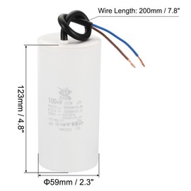 PATIKIL CBB60 100uf Running Capacitor,1Pcs AC 450V 2 Wires 50/60Hz Cylinder 123x59mm for Water Pumps, Washing Machines Motor Start