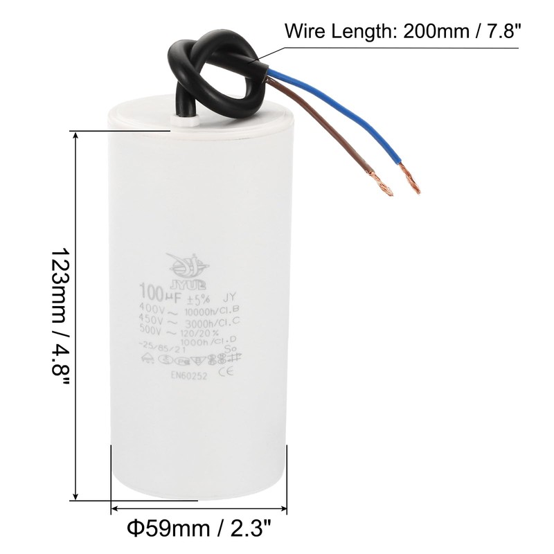PATIKIL CBB60 100uf Running Capacitor,1Pcs AC 450V 2 Wires 50/60Hz