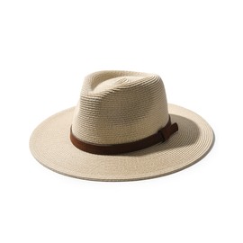 FURTALK Unisex Panama Hat Wide Brim Sun Hat for Men and Women Summer Hat UV Protection Beach Hat Adjustable Straw Hat, Beige+Belt