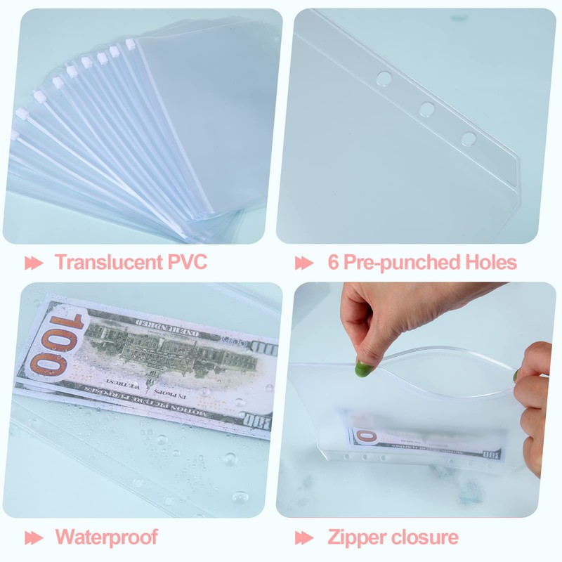 moinkerin Pack of 15 A6 Binder Pockets 6-Hole Transparent PVC