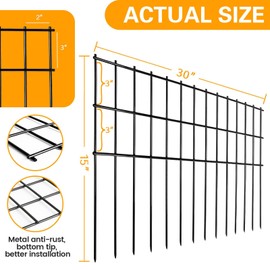 Getlay Animal Barrier Fence 25ft(L) x15in(H),10Pack Black No Dig Fence,Anti-Rust Metal Fence for Dog Rabbit,Underground Decorative Garden Fencing, Dog Digging Deterrent for Outdoor Yard Patio