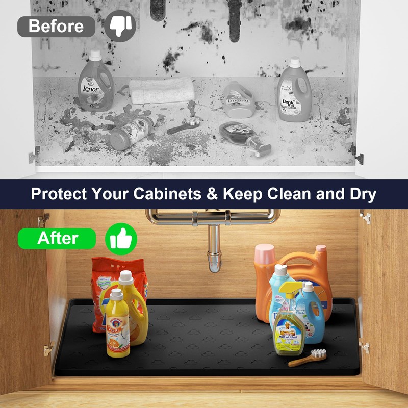 Under Sink Mat 34" x 22" Waterproof Kitchen Cabinet Mat,