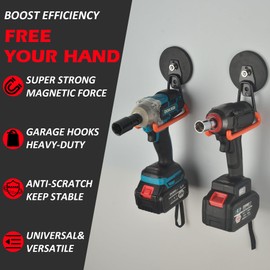 MUTUACTOR Updated Super Strong Magnetic Hooks,40lbs Anti-Scratch Large Garage Hooks for Hanging,2-Pack Magnetic Hooks Heavy Duty for Organizing Heavy Impact Drivers Trailer Cord Garden Tool Box