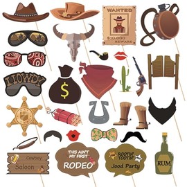 Western Cowboy Photo Booth Props Bandana Wild West Party Accessory Funny Barnyard Theme Selfie Props Western Cowboy Party Decoration for Kids Boys Girls Baby Shower,1st Birthday Party Supplies 30pcs