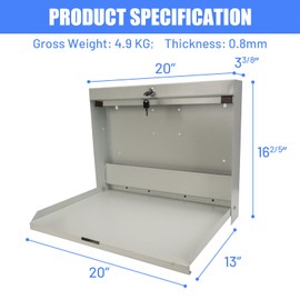 Jenified Foldable Wall Desk with 20" W x 13" D Work Surface, Fold Down Floating Wall Mounted Desk, Industrial Lockable Workstation, Folding Shop Desk with Magnetic Closure for Office & Factory, White