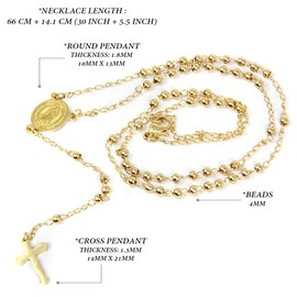 SM Stainless Steel Gold Silver Rosary 3mm-8mm CCB Beads Cross Y Necklace 20”-30” Chain for Women Men (4mm 26" - Gold)