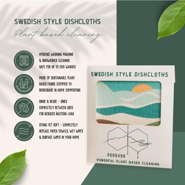 Perevor Swedish Style Dishcloths, Environments Designs 5pk Reusable Dish Cloths for home, camping, cleaning, Plastic free Biodegradable Eco Home Cleaning Cloth, Reusable Paper Towels Wet wipes