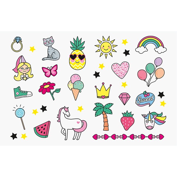 MINICO Premium Children's Tattoo Set, Dermatologically Tested, Temporary, Perforated, Skin-Friendly, Easy to Remove, for Girls and Boys, 30 Designs