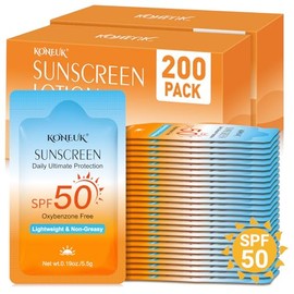 200 Pack Bulk Mini Sunscreen for Face and Body, Lightweight & Non-Greasy, SPF 50 Travel Size Sunscreen Packets, Small Sunscreen for Summer Beach, Travel, Activities and Outdoor Sports, 0.19 OZ/Pack
