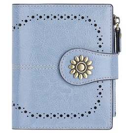 Lavemi Womens Leather Wallet Small Compact RFID Blocking Credit Card Case Purse with Zipper Pocket, Light Blue, One Size