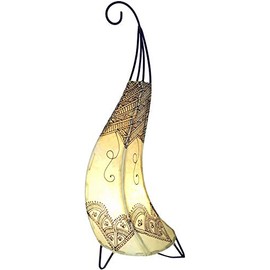 GURU SHOP Henna Lamp, Leather Table Lamp/Table Lamp Alban White, 70 x 22 x 22 cm, Oriental Table Lamps