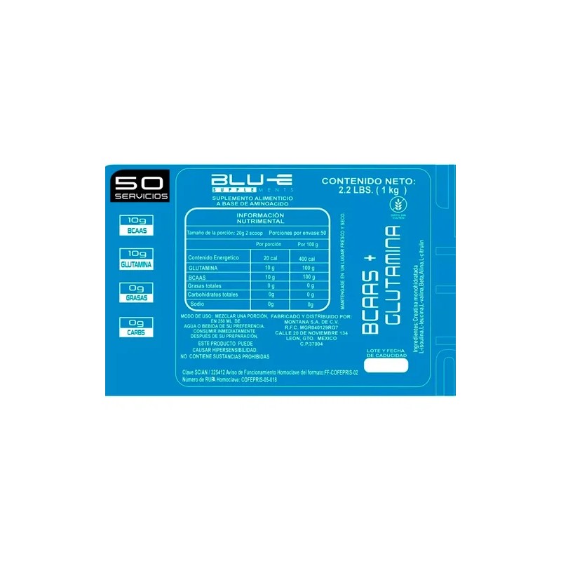 Aminoacidos Bccas +glutamina Blu-e 1kg Varios Sabores