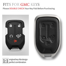 OFFCURVE Compatible with GMC Key Fob Cover Key Fob Case for Chevy Suburban Tahoe Terrain Acadia Yukon Silverado GMC Sierra 1500 2500HD 3500HD Car Accessories Smart Key Protector, Black