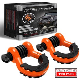 AUTMATCH D Ring Shackle 3/4" Shackles (2 Pack) 41,887Ibs Break Strength, Clevis Shackle with 7/8" Screw Pin & Shackle Isolator Washers Kit for Tow Strap Winch Off Road Vehicle Recovery, Orange & Black