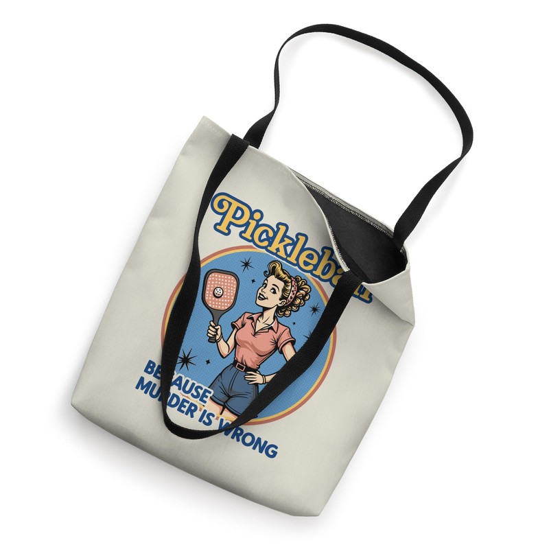 Retro Pickleball Funny Because Murder Is Wrong Design Tote Bag