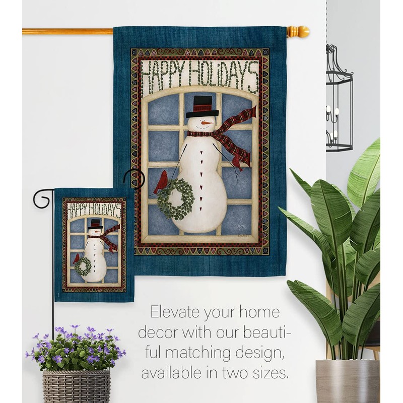 Breeze Decor H114164 Happy Holidays Snowman Vertical House Flag, 28"