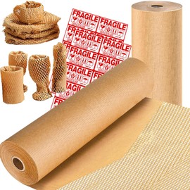 Honeycomb Bubble Wrap Paper, 15" x 230' Packing Cushion Material for Moving, Wrapping, Shipping Cushioning Roll Supplies with 12 Fragile Stickers